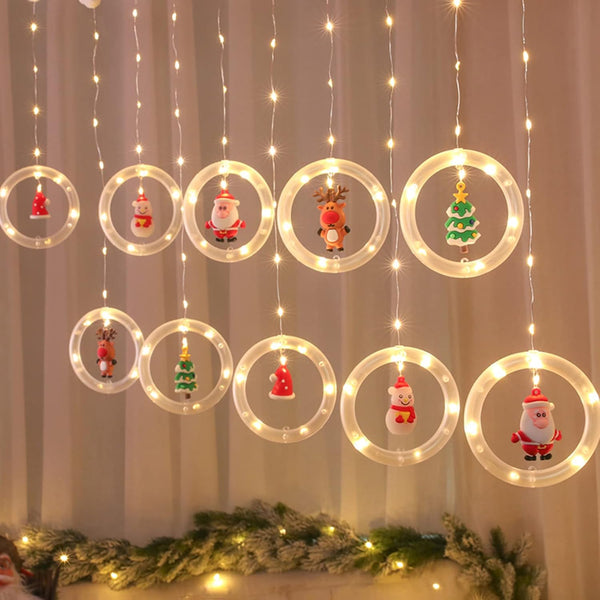 ¡Cortina de Luces LED: Navidad Mágica con Papá Noel!